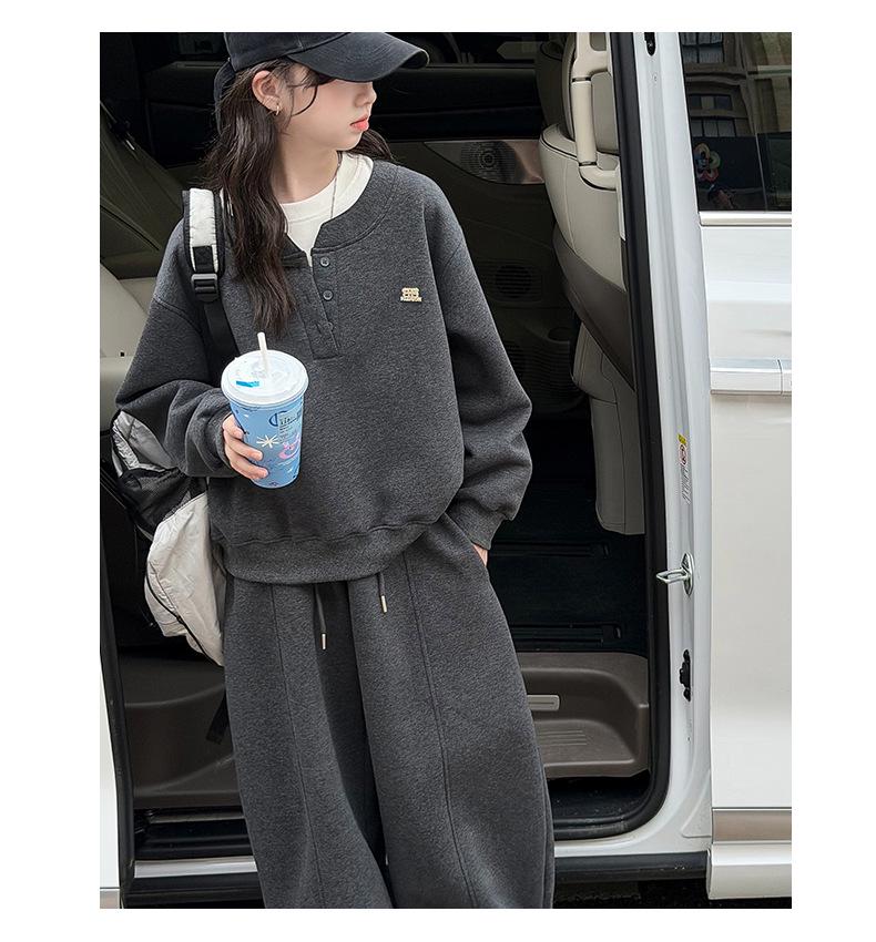 Girls' Faux Two-Piece Hoodie & Wide-Leg Pants Set – Korean Style for Autumn/Winter 2026