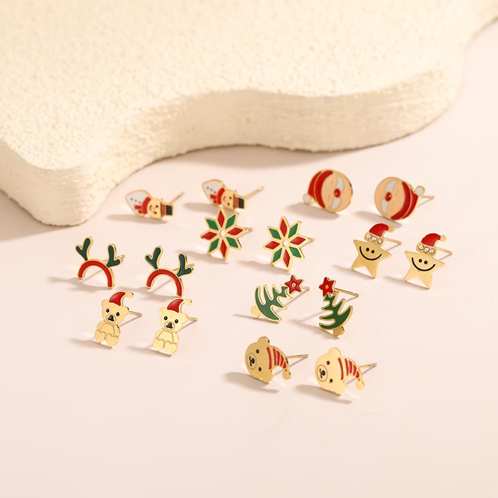 CARLIDANA Exquisite Mini Christmas Trees Elk Stainless Steel Earrings Non Tarnish Santa Claus Snowman Earrings Jewelry Women