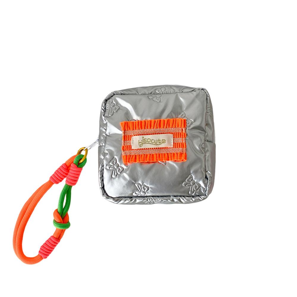 Ins-style Girl's Silver Shiny Bow Square Mouth Red Envelope Student Sanitary Napkin Storage Bag, Portable Small Square Bag