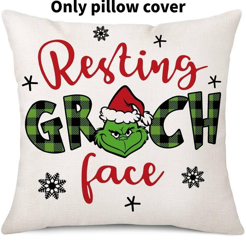 Cozy Green And Red Grinch Christmas Pillow Cover For Stylish Home Dcor 45x45cm
