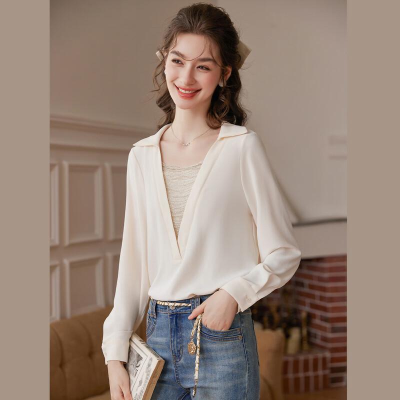 Women s Elegant Shimmer Beaded Long Sleeve Shirt S