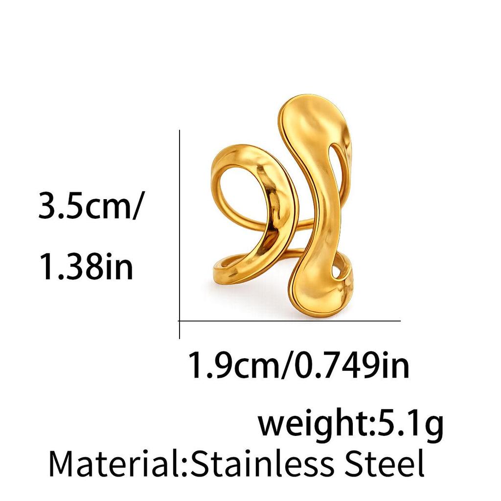 18K Gold Stainless Steel Double-Curved Geometric Ring for Women - Elegant European & American INS Style.
