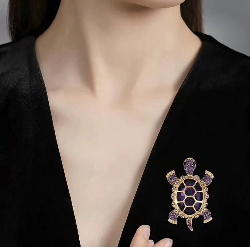 Elegancka Broszka Żółw z Cyrkoniami - Retro Uroczy Kształt Zwierzęcia, Unisex Akcesorium Biżuteryjne, Idealny Prezent Świąteczny