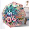 1pc Peacock, feathers pattern Umbrella Portable Folding Umbrella Iron Frame Hole Bone Structure Outdoor Home Umbrella