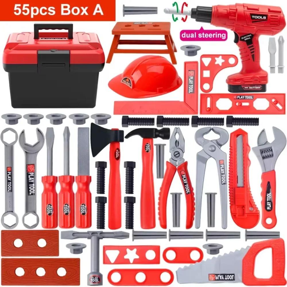 Kids Repair Toolbox Toy Set, Simulation Engineering Tools with Drill, Educational Pretend Play Gifts for Boys