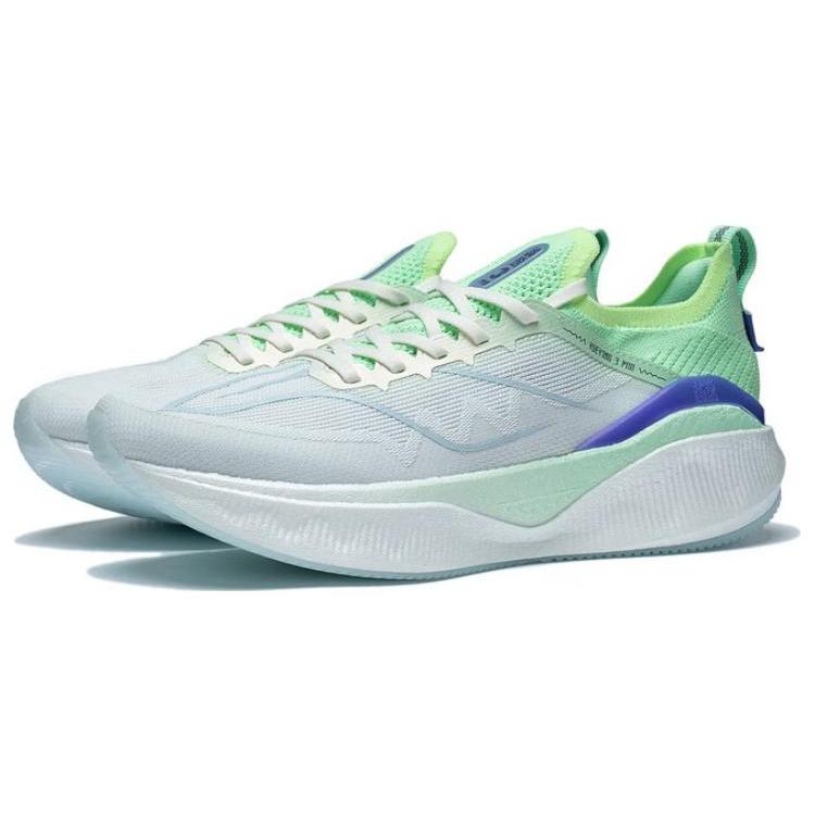 Li Ning YueYing 3.0 Pro Textil, TPU-Dämpfung Rutschfest Niedrig geschnitten Marathon Laufschuhe Unisex Weiß Cyan ARHT017-2