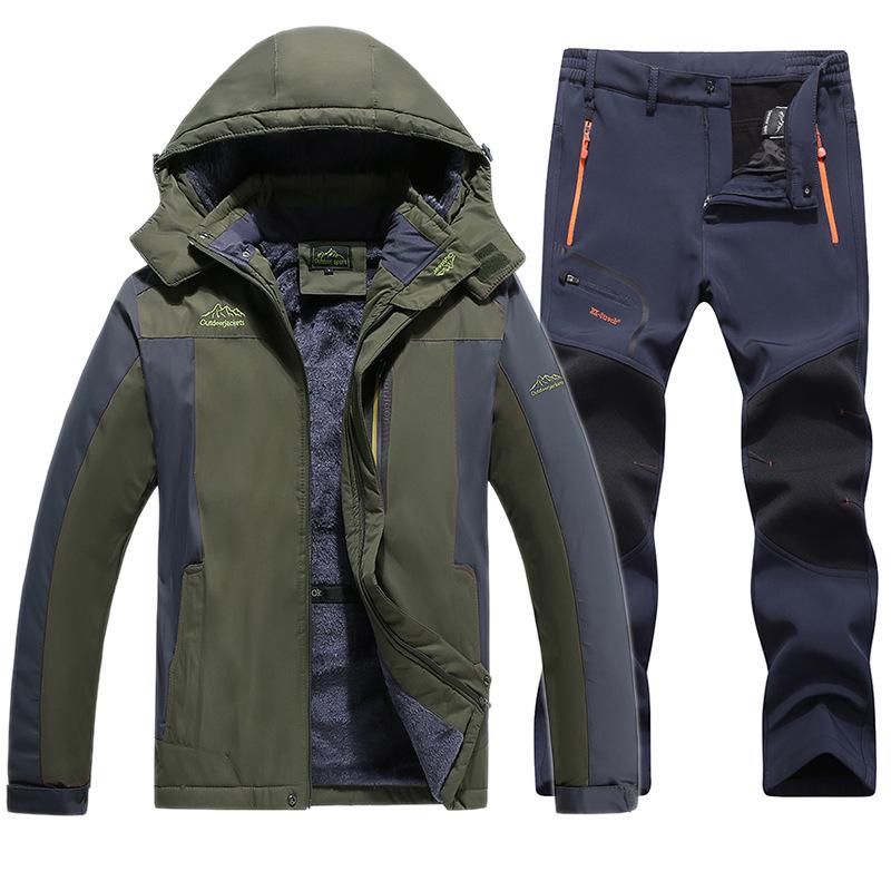 

Чоловічий зимовий альпіністський костюм великого розміру на флісовій підкладці: Вітрозахисний, Водонепроникний, Товстий і Теплий. 5XL армія зелений колір/синій