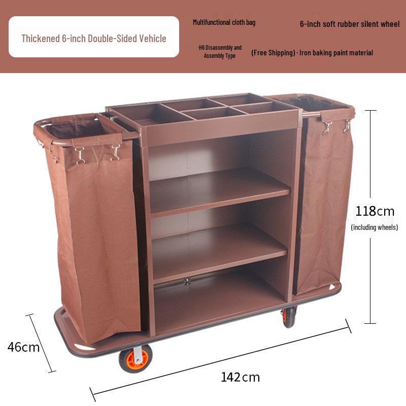 Hotel Linen & Room Service Cart – Stainless Steel Double-Sided Trolley for Cleaning & Sanitation.