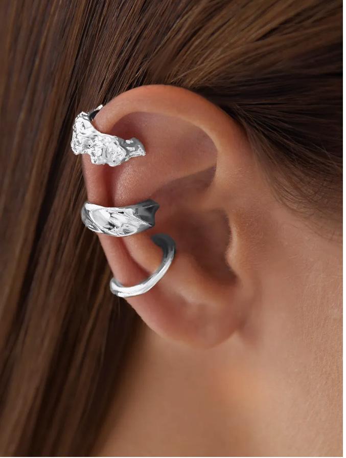 

3pcs Set Charm Trendy Irregular Fold Clip Earrings for Women Personality Hip Hop Rock Geometry Fake Piercing Earring Jewelry