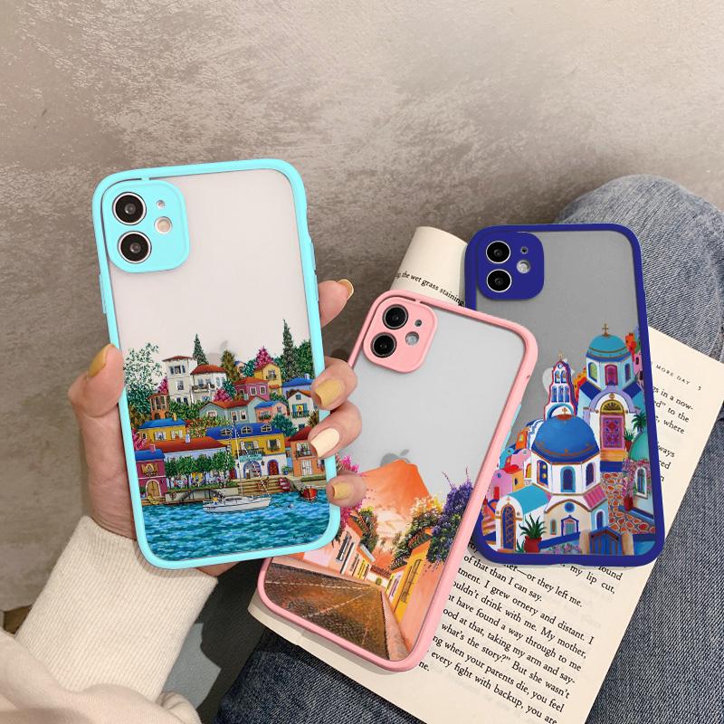 Oia Santorini Greece Church Hand Painted Print Phone Case for iPhone 15 14 11 12 13 Pro Max 6s 7 8 Plus SE2 X XR XS MAX Cover