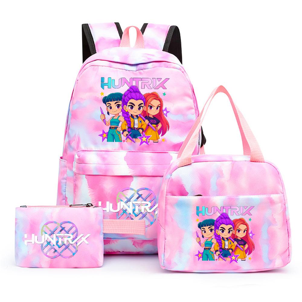 3Pcs/set Cartoon K-Pop Printed Backpack with Pencil Case Lunch Bag for Teenager Girl Boy Bookbag Kid Gift Large Capacity Waterproof Travel Bag
