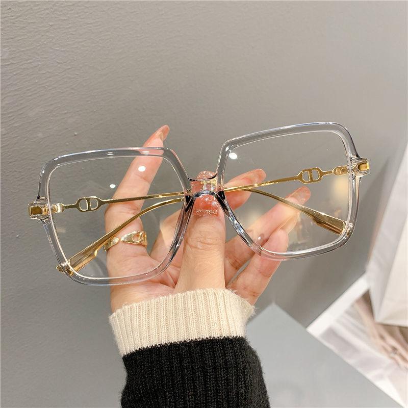 New D Type Anti-blue Glasses Large Square Frame Network Red Street Photo Frame Korean Version Plain Face Literary Flat Light Mir