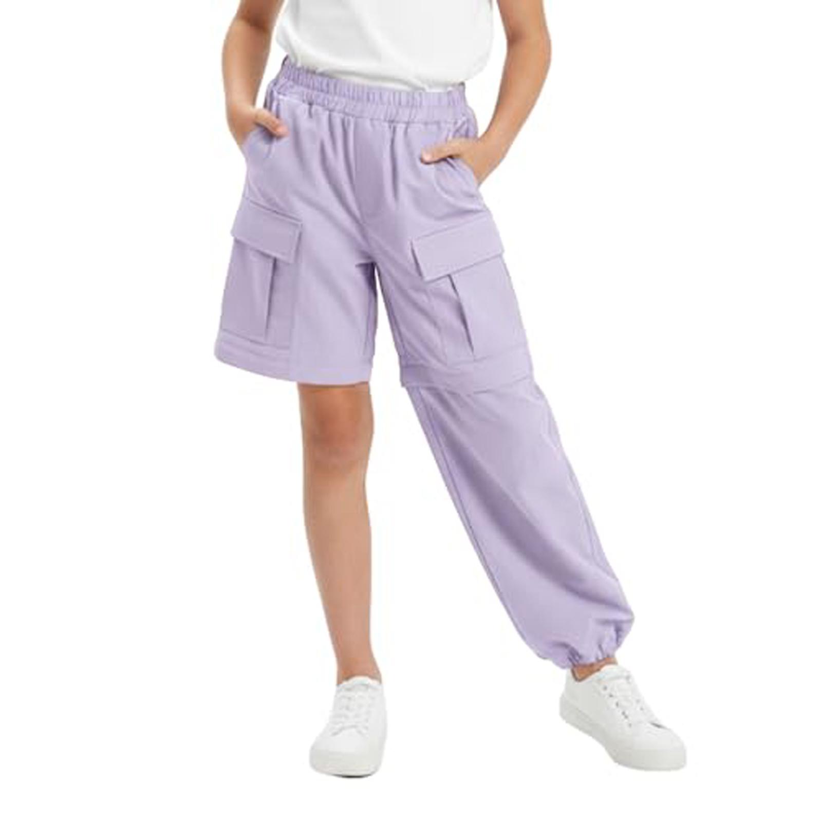 

Легкі штани-карго для дівчинки, дитячі, трансформовані, водовідштовхувальні, на блискавці, для активного відпочинку, зі шнурком та кишенями S фіолетовий