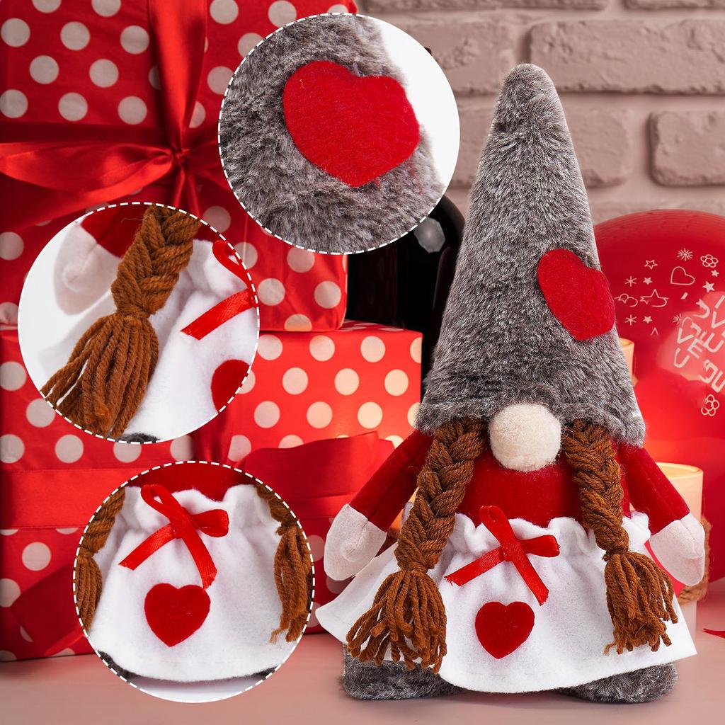 Păpușă pitic fără față de Ziua Îndrăgostiților, trandafir, dragoste, cuplu de gnomi, ornamente drăguțe pentru păpuși