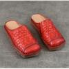 Johnature Genuine Leather Retro Weaving Square Toe Women's Slippers Versatile Outerdoor Flat Slip-on Shoes