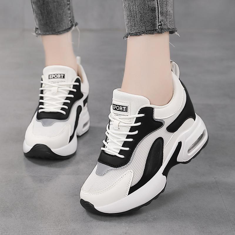 Women's Flying Mesh Inner Height Increase Women's Shoes High Top Shoes Sports Casual Shoes Air Cushion Women's Shoes