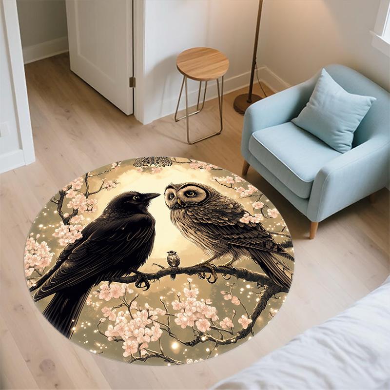 Flower Crow,Round Area Rug,Carpet Rug for Living Room Bedroom Sofa Playroom Decor,Non-slip Floor Mat