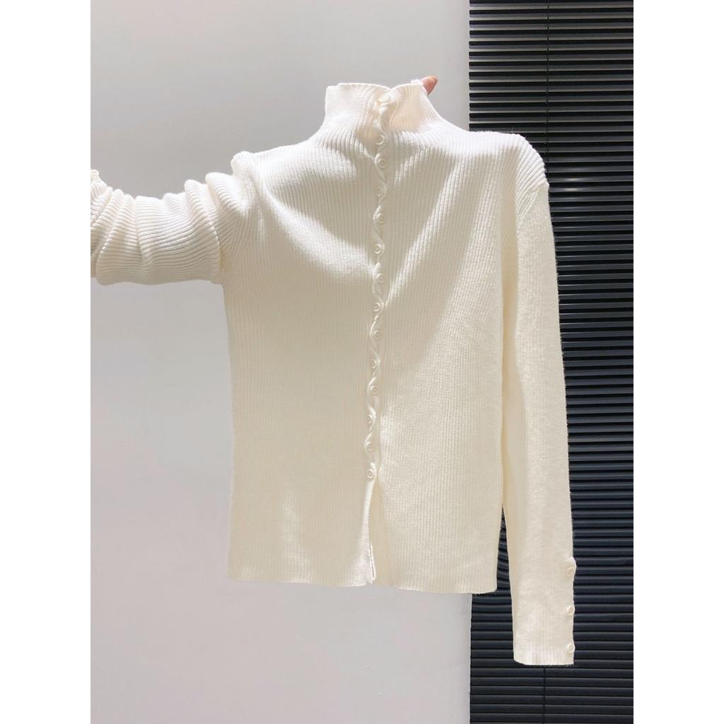 Single-breasted knitted cardigan jacket women's autumn and winter new stand-up collar sweet front shoulder inner top soft waxy sweater