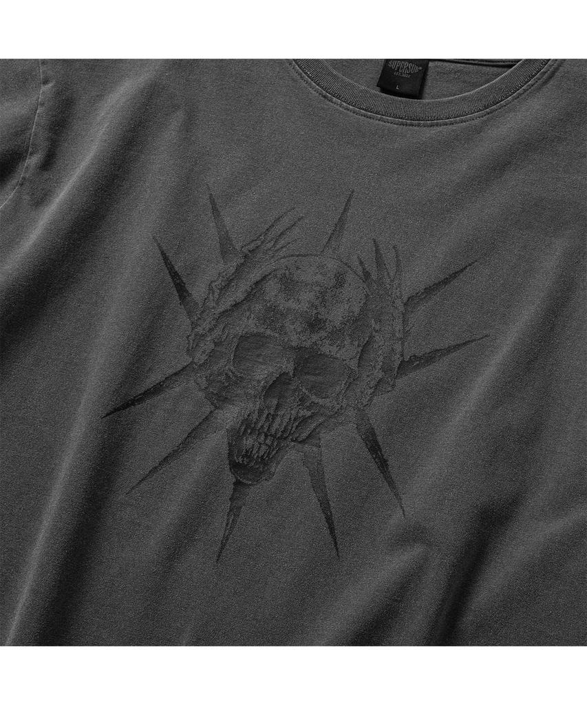 SUPERSUB Spike Skull Crop Short Sleeve T-Shirt - Pigment Charcoal