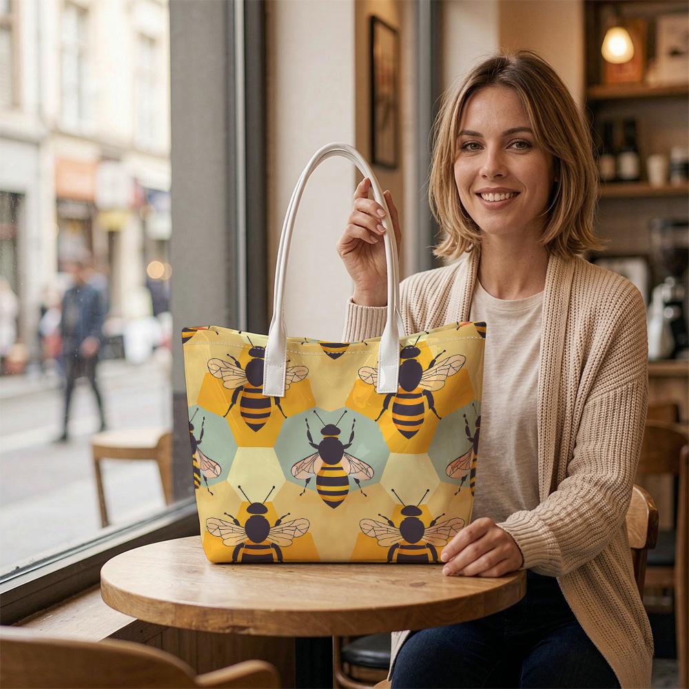 Cute Bee Pattern Casual Tote Bag Stylish Daily Use Shoulder Bag