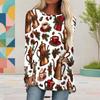 Women Plus Size White Christmas Printed Round Neck Long Sleeve Loose High Low Hem Shirt