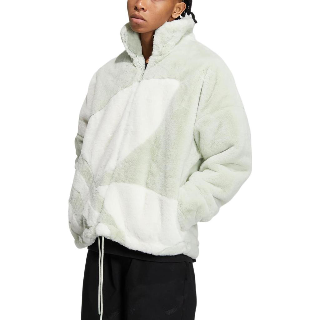 adidas Originální patchworková bunda Originals s trojlístkem se stojáčkem a zapínáním na zip, s dlouhým rukávem a fleecovou podšívkou, unisex bunda, zelená HR3484