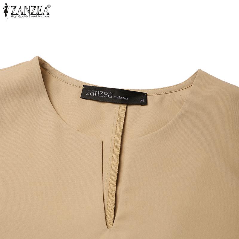 ZANZEA Women Casual V-Neck Solid Color Summer Short Sleeve Dress