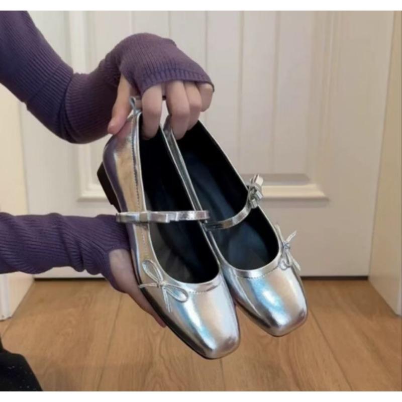 

Женские туфли-лодочки на плоской подошве, балетки, танкетка, ретро-обувь 40 серебряный