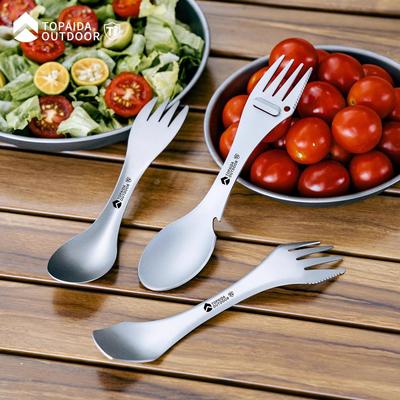 Dual-Headed Pure Titanium Spoon-Fork: Portable Multi-Purpose Tool for Home, Outdoor, Noodles, and Salads