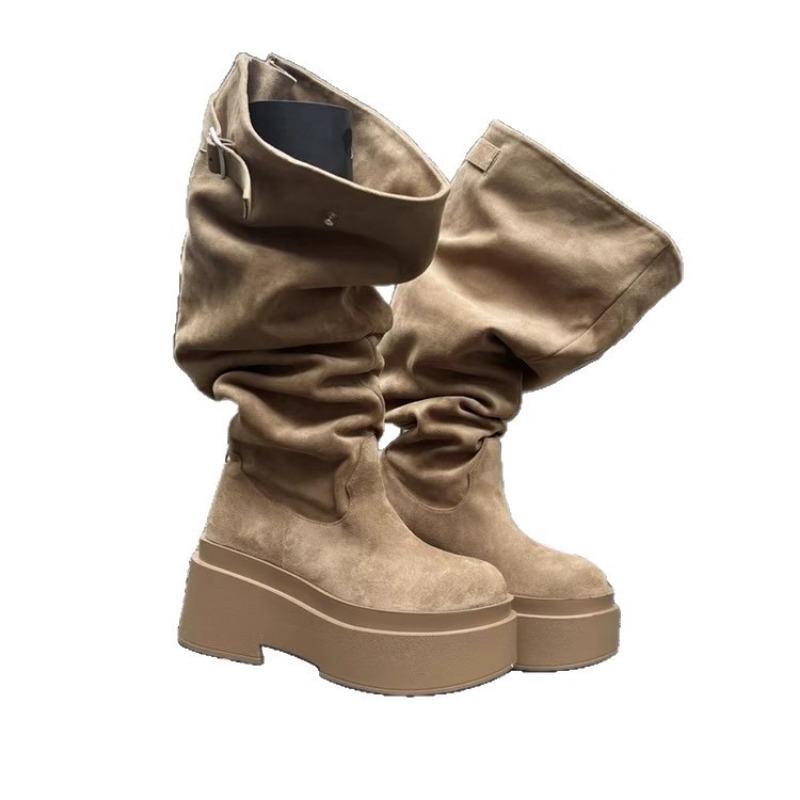 Wasteland Wind Boots Women's Autumn and Winter New Small Thick-soled Heightening Fashion Boots Trendy Suede Piling Boots