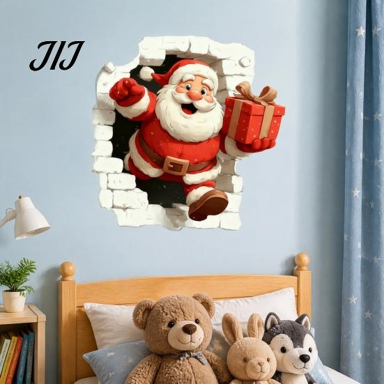 Window Sticker for Glass Christmas Santa Wall Stickers, 3D Claus Reindeer Break-Through Self-Adhesive Indoor Outdoor Holiday Ornaments Decal,