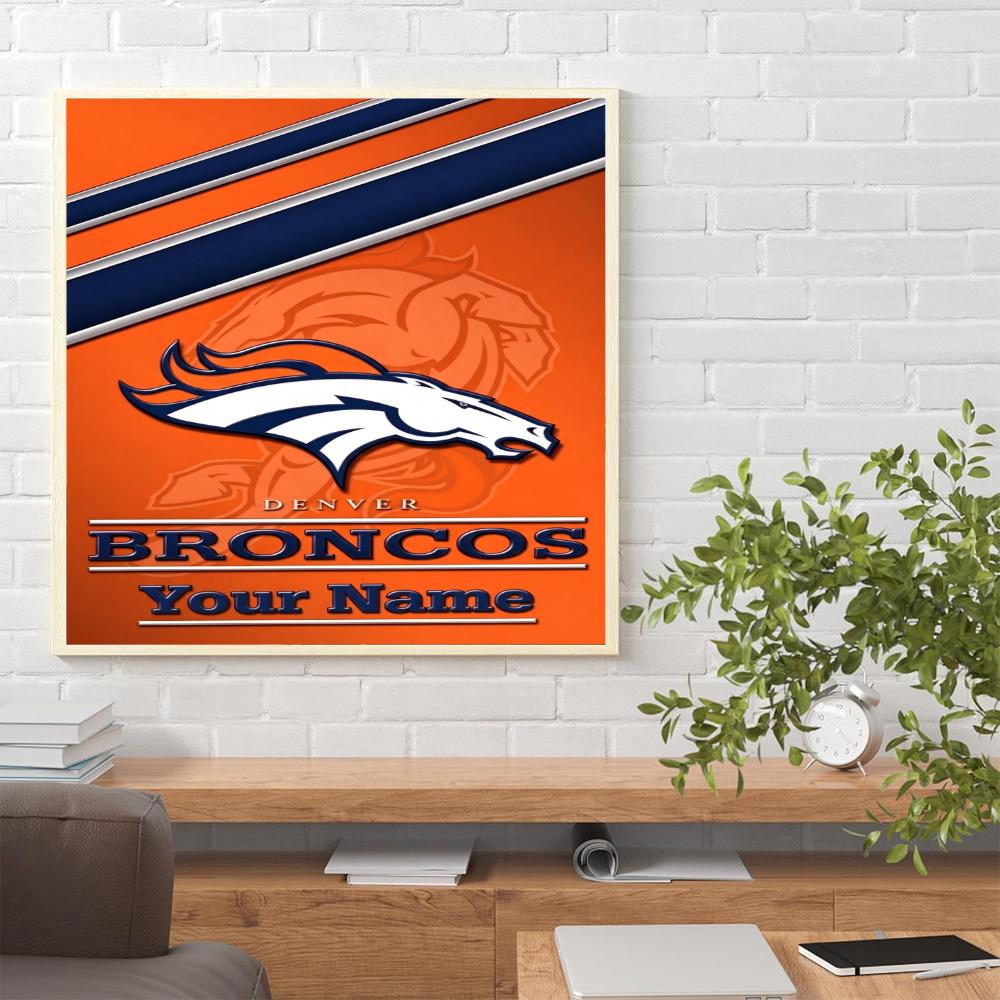Denver Broncos Logo Personalized Text Diamond Painting Round Diamond Mosaic Rhinestones Diamond Embroidery Craft Kit Wall Decor Without Frame