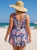 Europäischer & Amerikanischer Plus Size Tankini: Damen blauer roter Badehosenrock & bedruckte Badehose