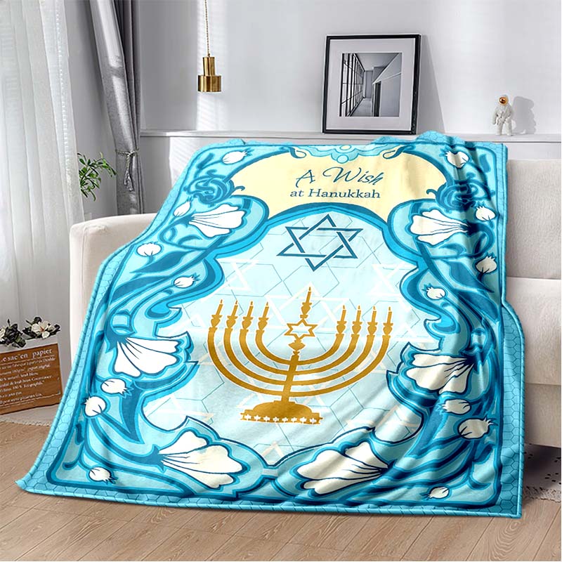 Jewish Holiday Golden Menorah Star David Black Yellow Border Print Soft Flannel Throw Blanket Sofa Bed Warm Decor Cover For Religious Festival Fans
