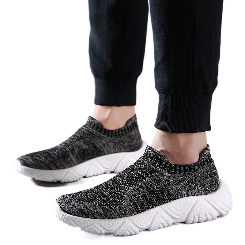Hot Sale Lightweight Large Size 46 Low Top Flying Knitted Socks Shoes Men's Imitation Popcorn Mesh Transparent Sports Shoes