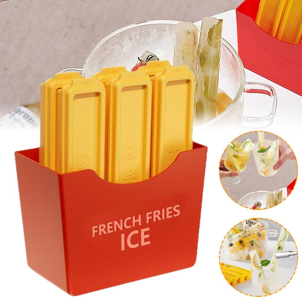 6Pcs French Fries Ice Cube Mould Tray Reusable Silicone Freezer Trays Space Saving DIY Popsicle Mould for Food Freezing Molds