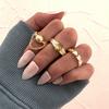 1 Set Women Ring Heart Shape Chain Decor Opening Design Metal Finger Ring Dates Parties Jewelry Accessory