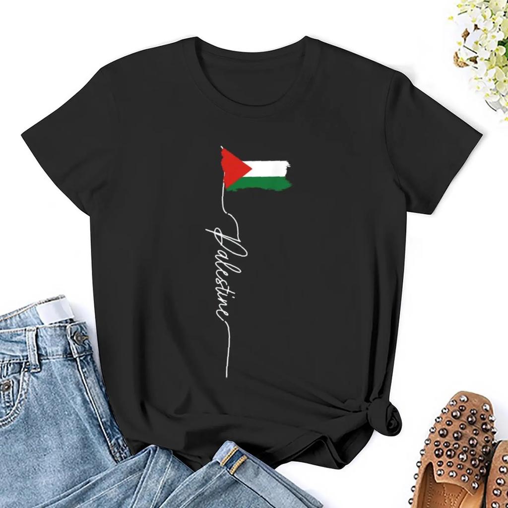 Nome Da Palestina Com Camiseta Do Mapa Da Bandeira T Shirt Graphic Shirt Casual Shorts Sleeved Female Tee T-Shirt
