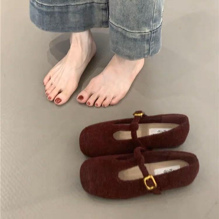 Retro Mary Jane Schuhe Damen 2025 Herbst und Winter neu Französisches Temperament elegant Feenwind Gürtel weiche Sohle Abendschuhe Einzelne Schuhe