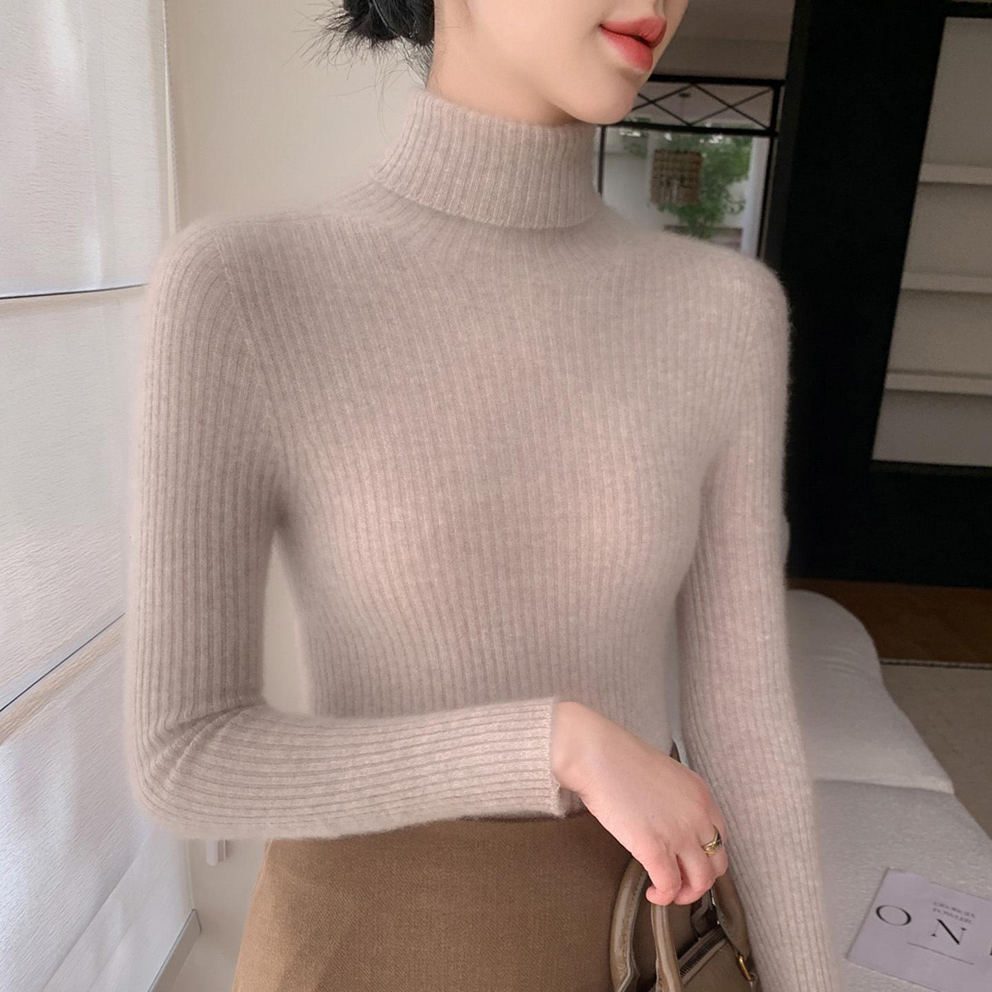 

Women s Slim Fit High-Neck Wool Knit Sweater - Long-Sleeved, Seamless, and Warm. S (45-50 kg)