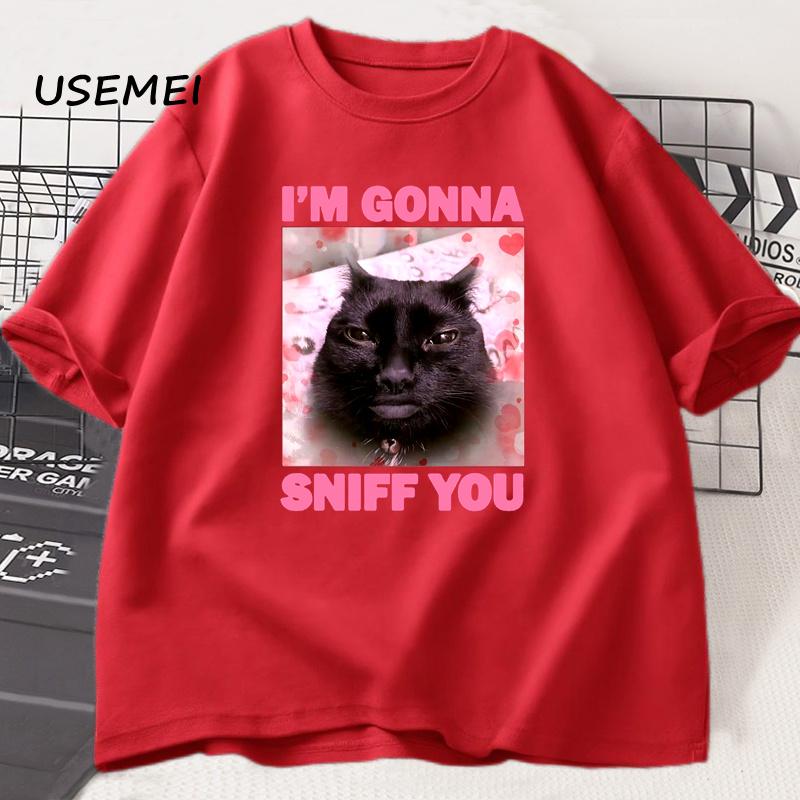 Im Gonna Sniff You Funny Cat Meme Tee Shirt for Women and Unisex Brainrot Cats Tshirt Silly Joke Unhinged Tshirt Cotton Unisex Tee S