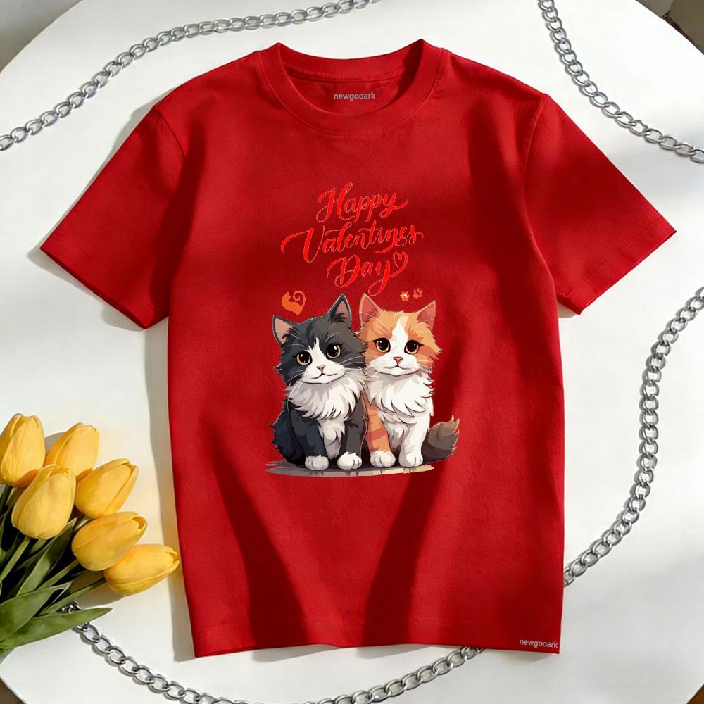 Happy Valentines day cats TShirt woman man Casual cotton graphic t shirts Oneck shirt Unisex Adult couple Shortsleev S