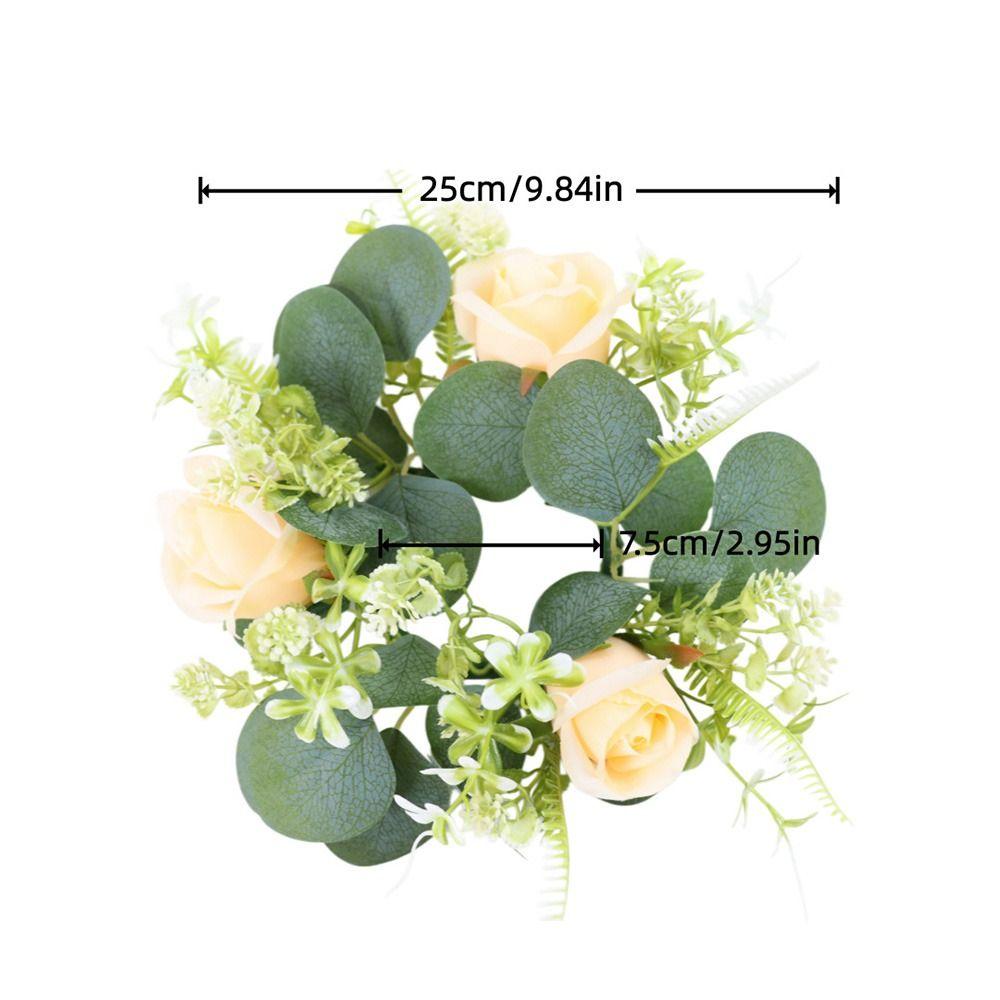 Rose Flower Artificial Eucalyptus Wreath Faux Greenery Desktop Candle Ornament Porch Wall
