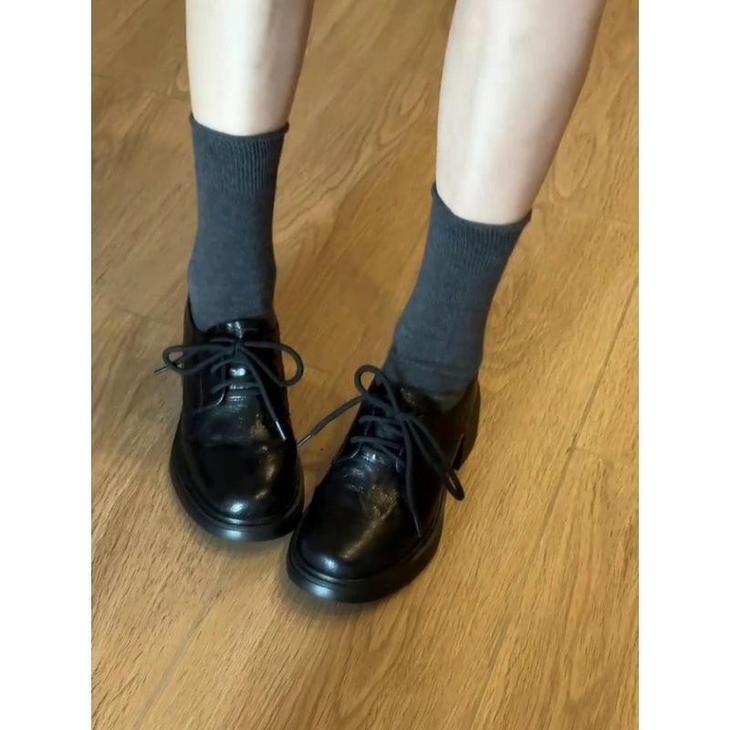 Sheepskin version~ British style retro platform loafers women's 2025 leather versatile round head lace-up commuter small leather shoes