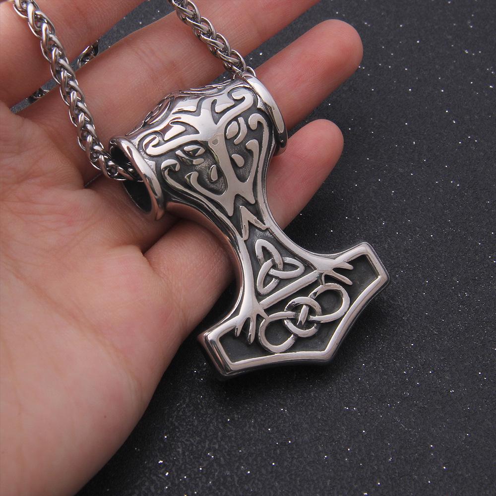 Collier marteau de Thor en acier inoxydable 316L – Pendentif viking nordique avec motif trinité celtique pour bijoux talisman magique pour homme