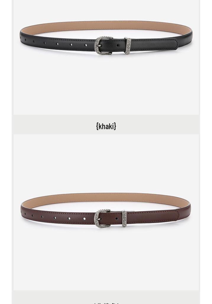 Elegant Women's Two-Layer Genuine Cowhide Leather Belt with Retro Silver Pin Buckle - Thin Decorative Accessory for Pants