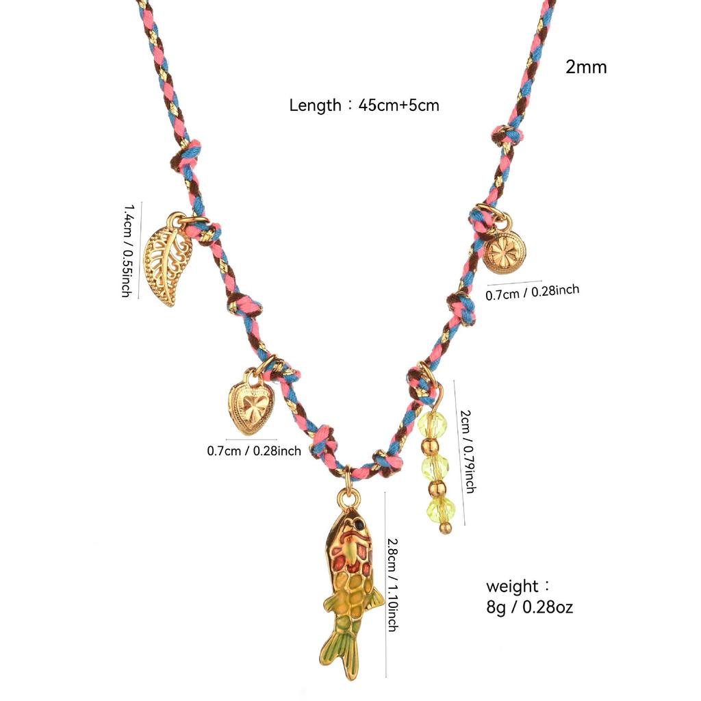 European & American DIY Multicolor Braided Rope Necklace with Stainless Steel Pendants