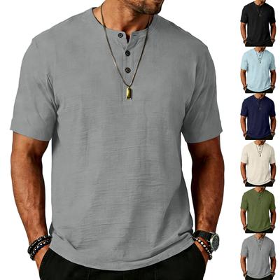 Men Henley Neck Short Sleeve T Shirt Casual Loose Fit Lightweight Summer Pullover Soft Button Design Top