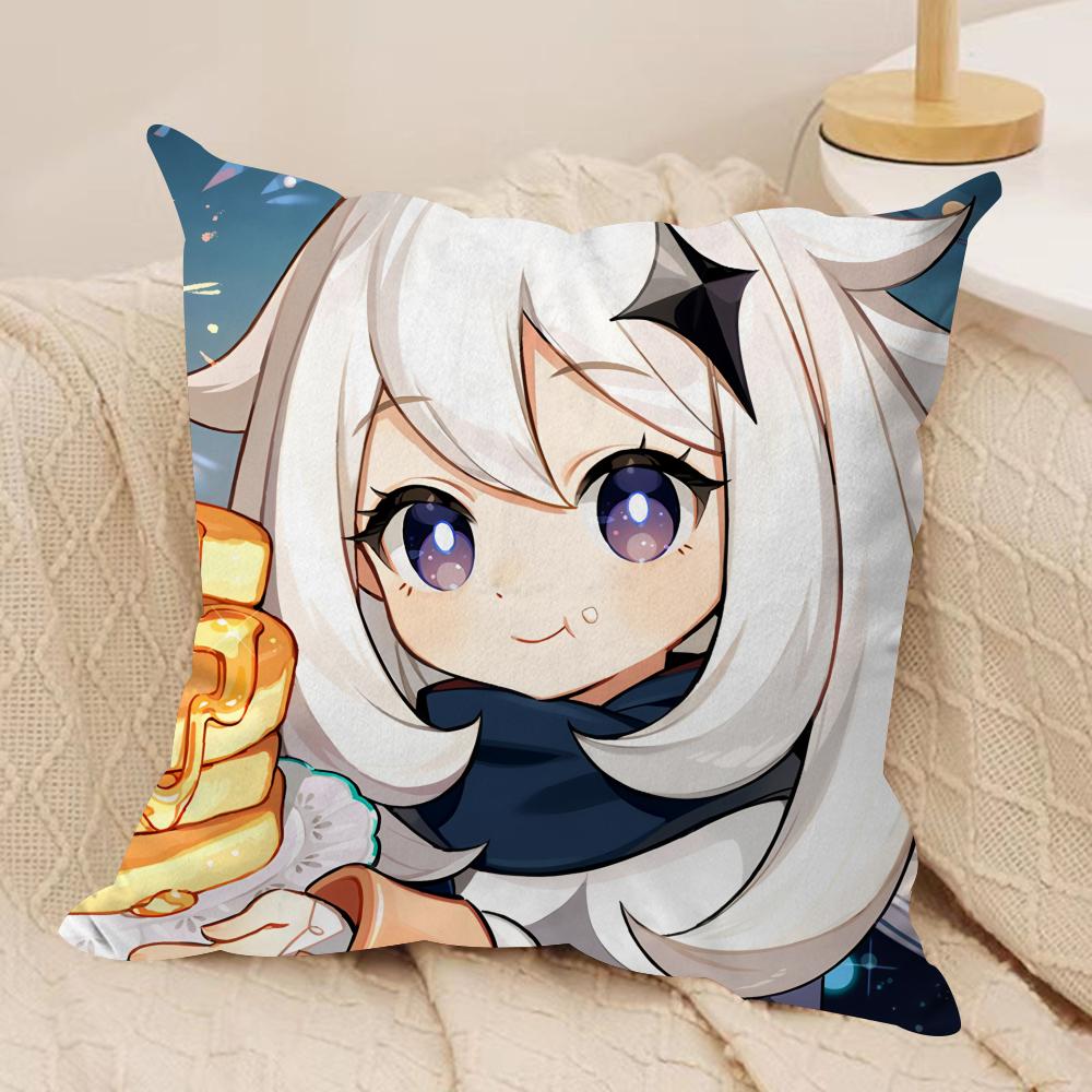 Paimon Cute Genshin Impact Cushion Cover Silky Short Plush Invisible Zipper Dustproof Sofa Pillow Case For Home Decor