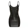 Patent Leather Spaghetti Strap Backless Bodycon Dress - Women's High Elasticity Sleeveless Short Dress